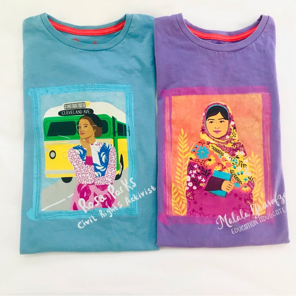 Piccolina Trailblazers Girl’s Sz 8 Lot of 2 Shirts Malala Yousafzai & Rosa Parks